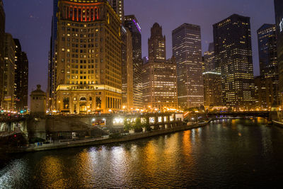 Big city skyline lights and architecture at night