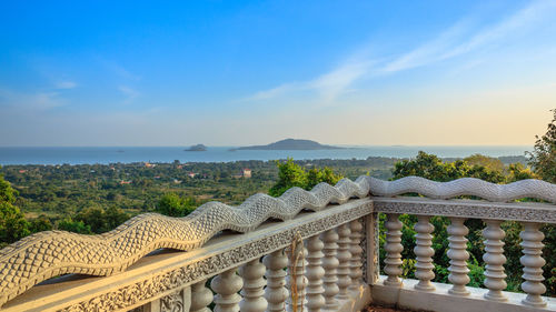 Scenic view of sea against blue sky