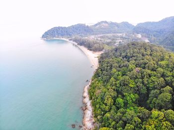 High angle view of bay against sky