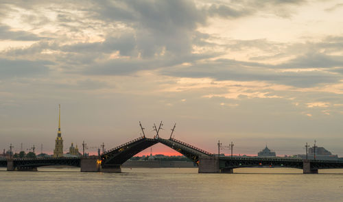 View of bridge over river against cloudy sky