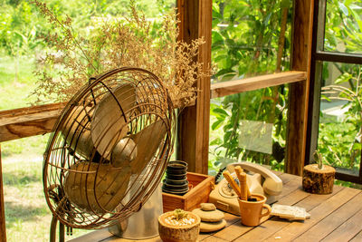 Close-up of wicker basket on table