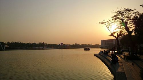 View of beach at sunset