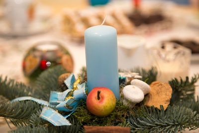 Close-up of christmas decorations on tree