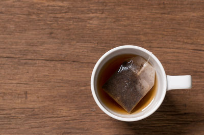 High angle view of coffee on table