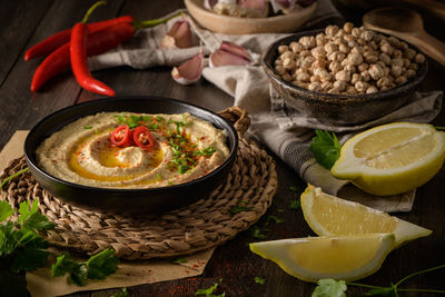 High angle view of food on table