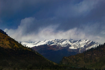 Scenic view of snowcapped mountains against sky