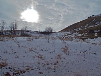 Scenic view of landscape against cloudy sky