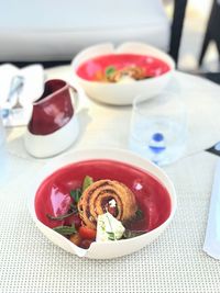 High angle view of food in plate on table