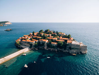 High angle view of sea against clear sky