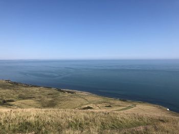 Scenic view of sea against clear sky