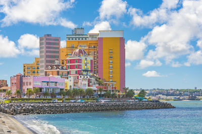 Beach coast buildings in the vicinity of the american village in chatan city of okinawa.