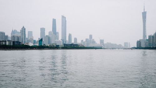 Pearl river by canton tower against clear sky