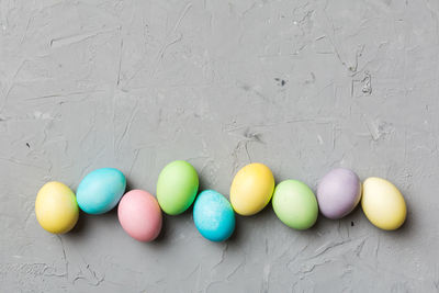 Close-up of easter eggs on table