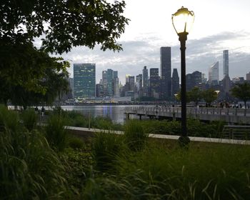City skyline with river in background
