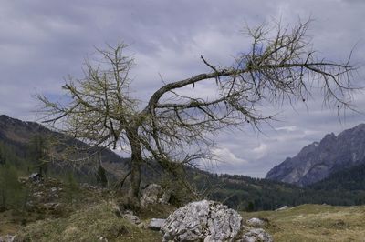 Scenic view of mountains against cloudy sky
