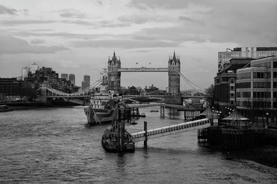 View of suspension bridge in city