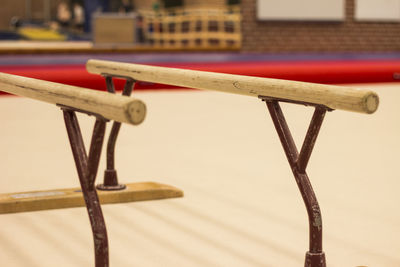 Close-up of metallic structure on table