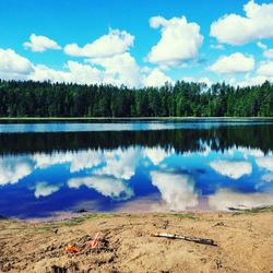 Scenic view of lake against cloudy sky