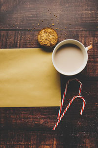 High angle view of coffee on table