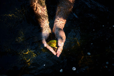 Low section of person with reflection in water