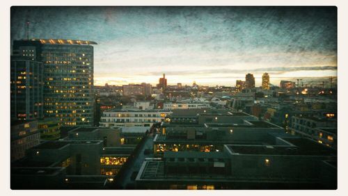 View of illuminated cityscape