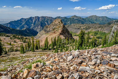 Scenic view of rocky mountains against sky