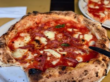 Close-up of pizza on table