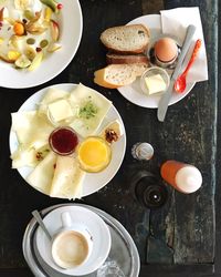 Close-up high angle view of breakfast on table