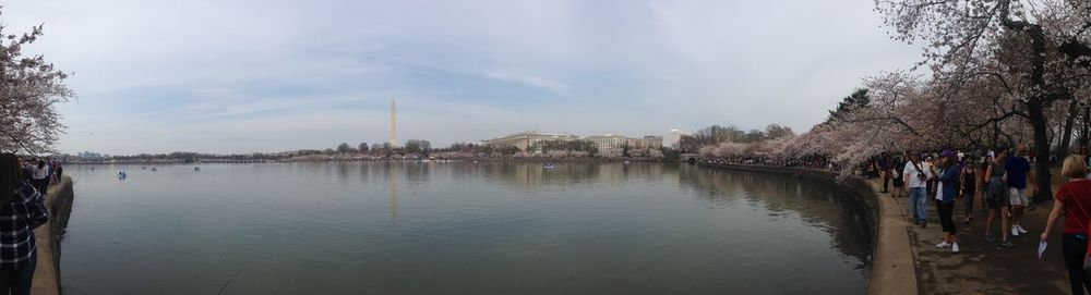 Panoramic view of lake against cloudy sky