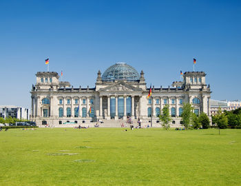 Gazebo in park against clear sky