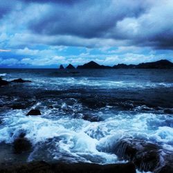 Scenic view of sea against cloudy sky