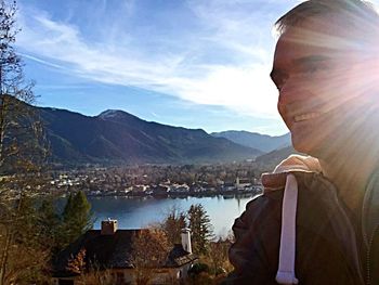Scenic view of mountains against cloudy sky