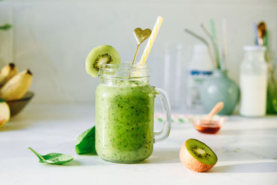 Vegan drink, detox diet smoothie of green fruits, vegetables