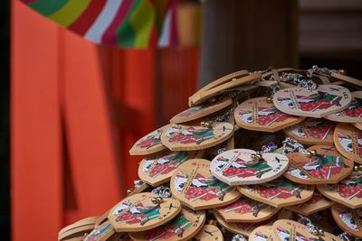 Close-up of multi colored objects for sale