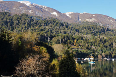 Scenic view of mountains and lake against sky