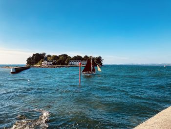 Scenic view of sea against clear sky