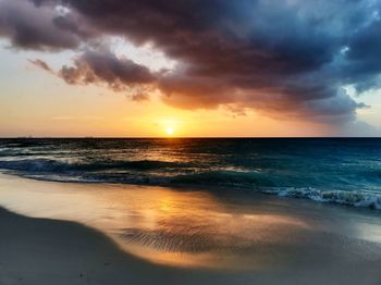 Scenic view of sea against sky during sunset