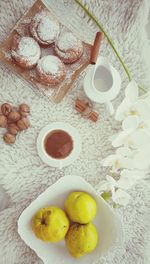 High angle view of breakfast on table