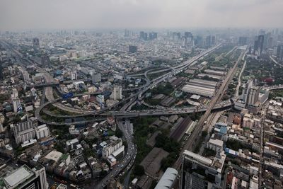 High angle view of street amidst buildings in city