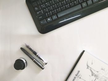 High angle view of mobile phone on table