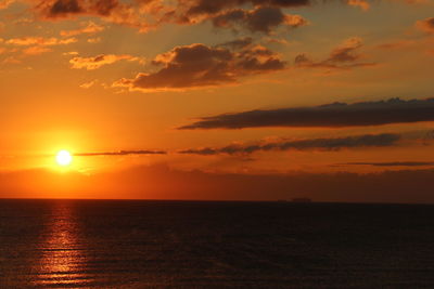 Scenic view of sea against orange sky
