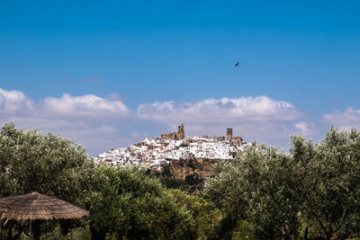 Low angle view of built structures against sky