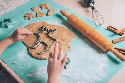 High angle view of cookies on table