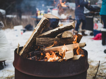 Close-up of bonfire on barbecue grill