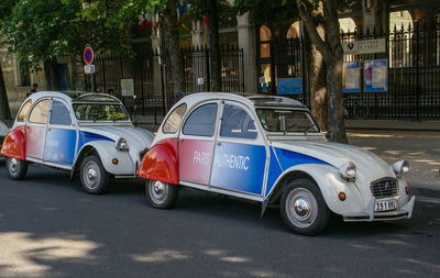 Vintage car on road in city