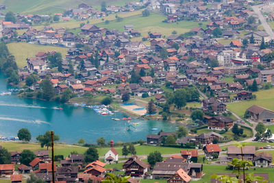 High angle view of townscape and buildings in town