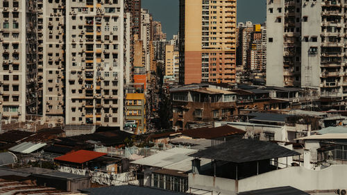 High angle view of buildings in city
