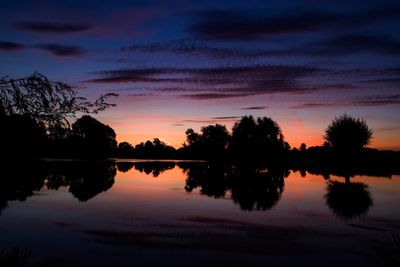 Scenic view of calm lake at sunset