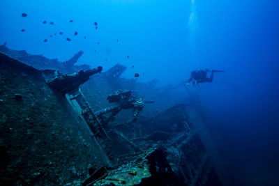 High angle view of abandoned swimming in sea