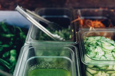 High angle view of food in glass container